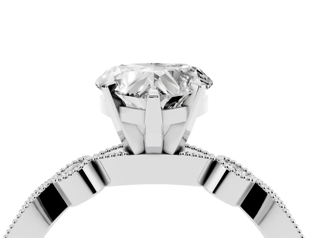 Heart Cut Milgrain Bezel Diamond Engagement Ring with Solitaire Prong Setting Silver