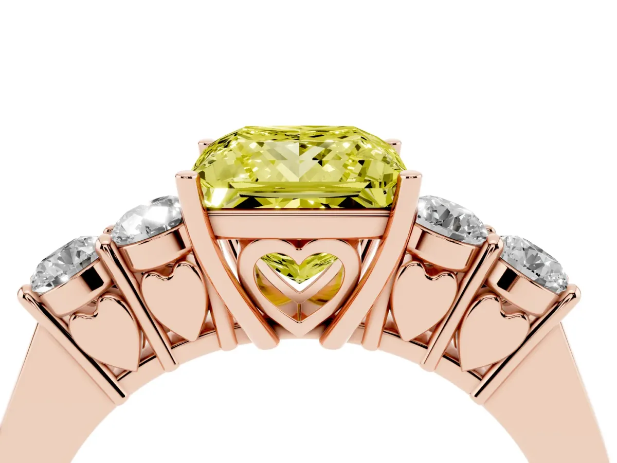 Fancy Yellow Princess Cut Cut Diamond Five-Stone Prong Set White Gold Ring Rose gold