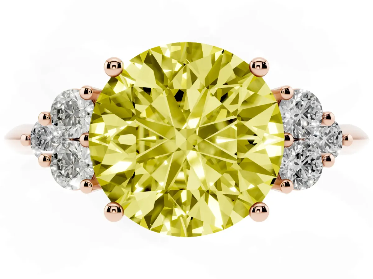 Fancy Yellow Round Cut Cut Diamond Cluster Ring with Solitaire Band and Four-Prong Setting Rose gold
