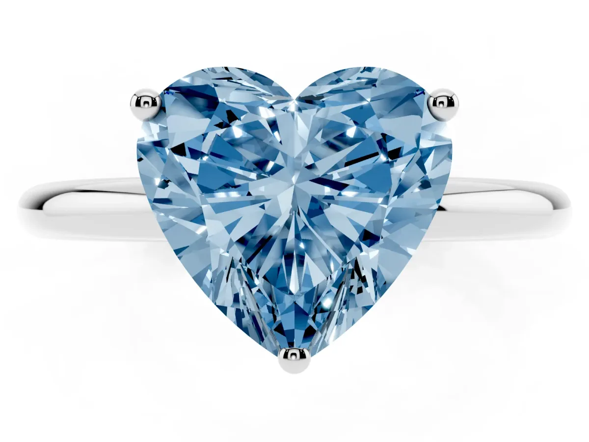 Fancy Blue Heart Cut Cut Solitaire Engagement Ring with Four-Prong Setting and Classic Band White gold