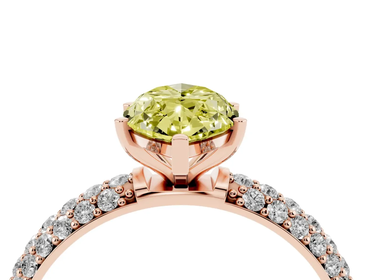 Fancy Yellow Marquise Cut Diamond Solitaire Ring with Prong Setting and Pavé Band Rose gold