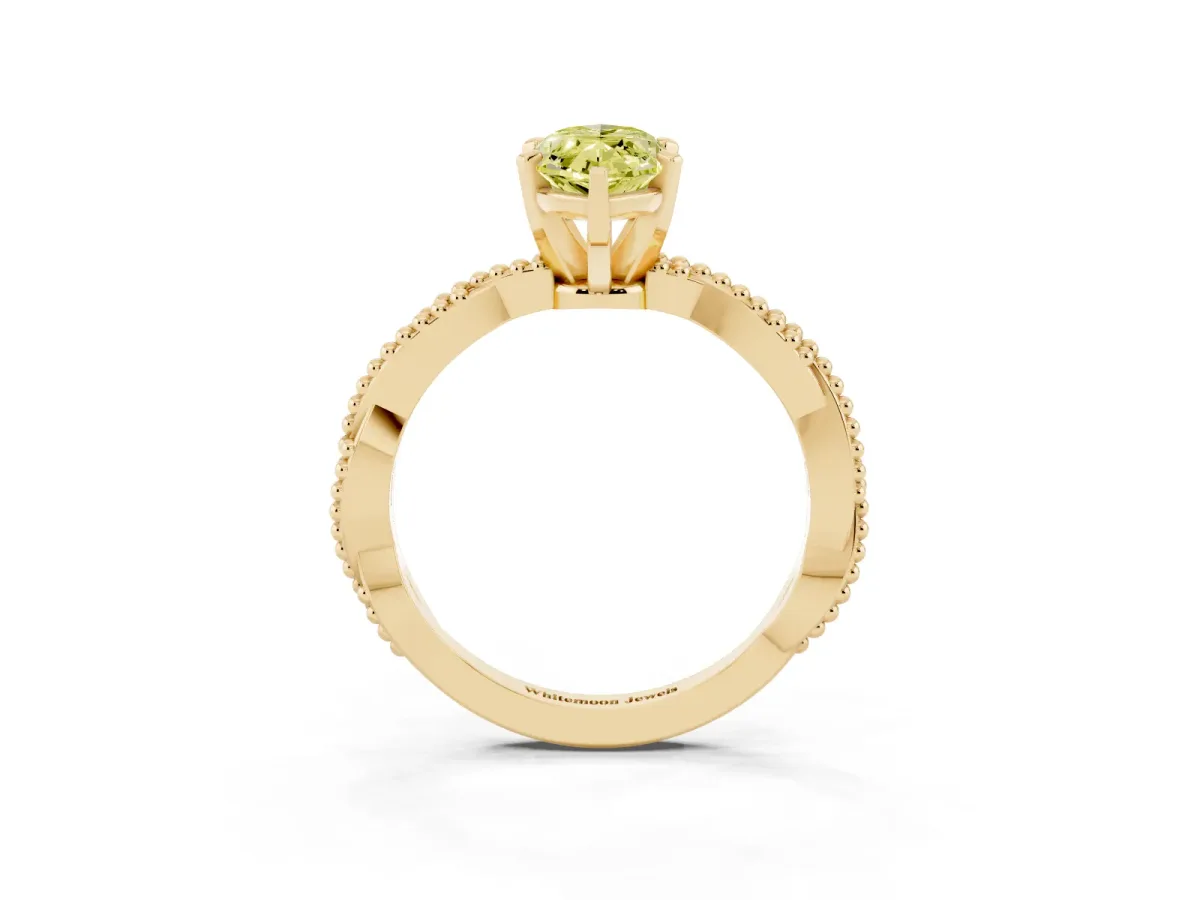 Fancy Yellow Marquise Cut Solitaire Twisted Band with Bead Prong Setting Yellow gold