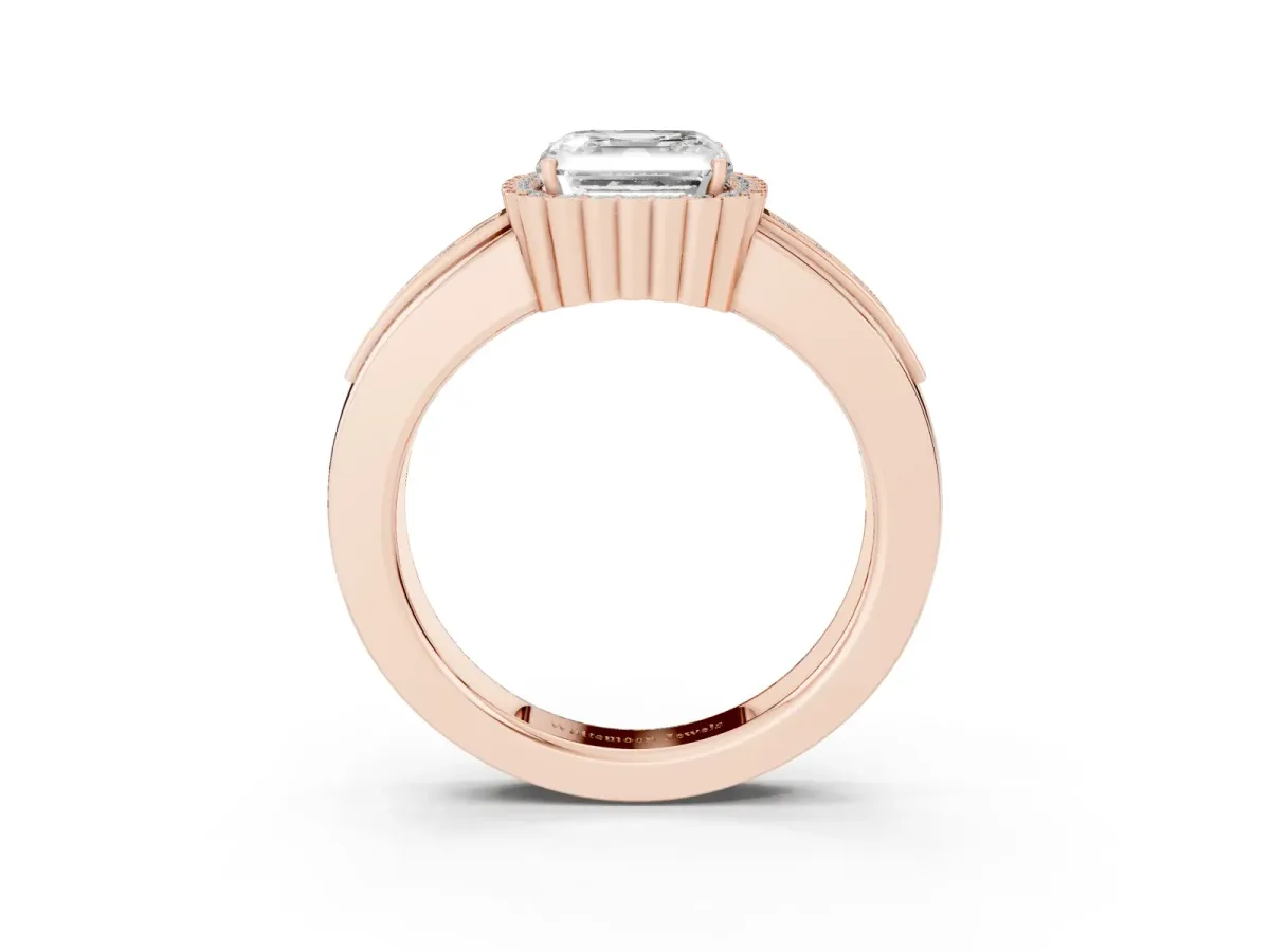 Asscher Cut Cut Halo Pave Band Four-Prong Ring Rose gold