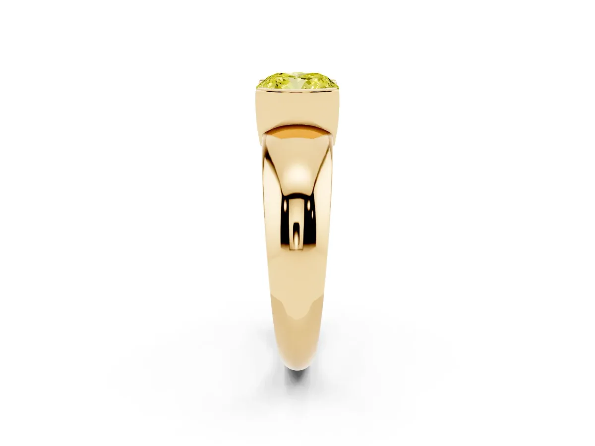 Fancy Yellow Cushion Cut Solitaire Tension Set Diamond Ring with Wide Band Yellow gold