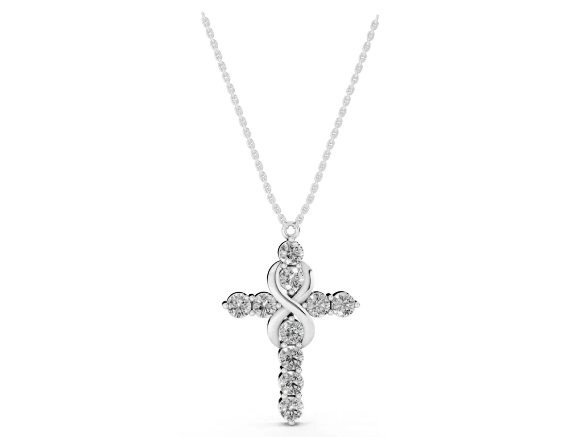 Round Diamond Prong Set Infinity Cross Pendant Silver