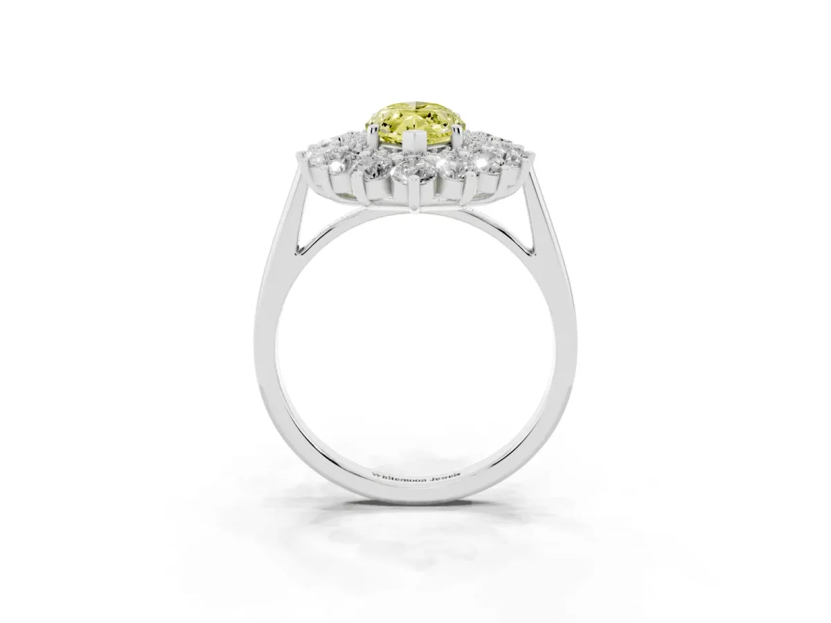 Fancy Yellow Marquise Cut Diamond Floral Double Halo Engagement Ring with Prong Setting Platinum