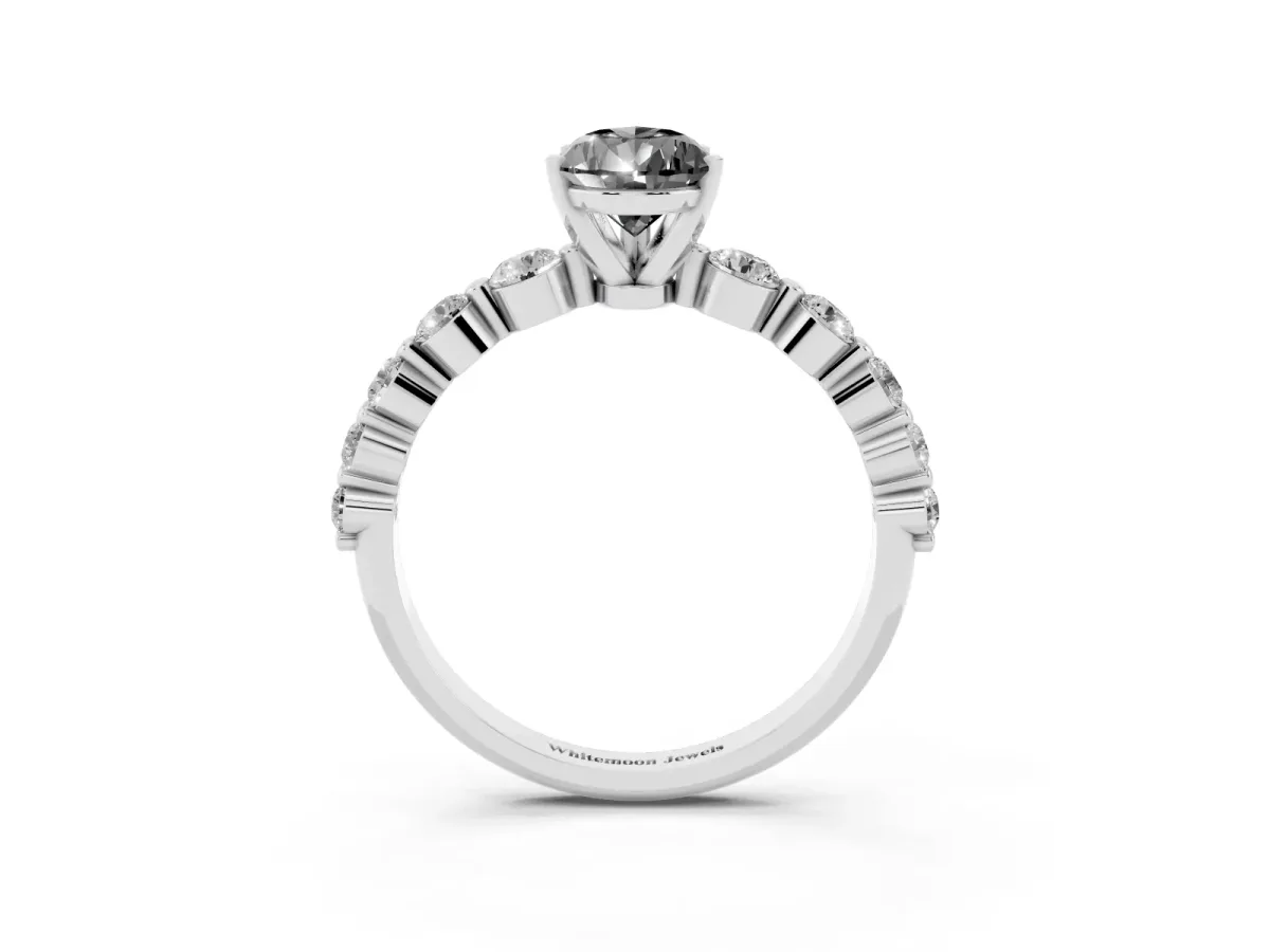 Fancy Black Pear Cut Solitaire Diamond Ring with Pave Band and Four-Prong Setting Silver