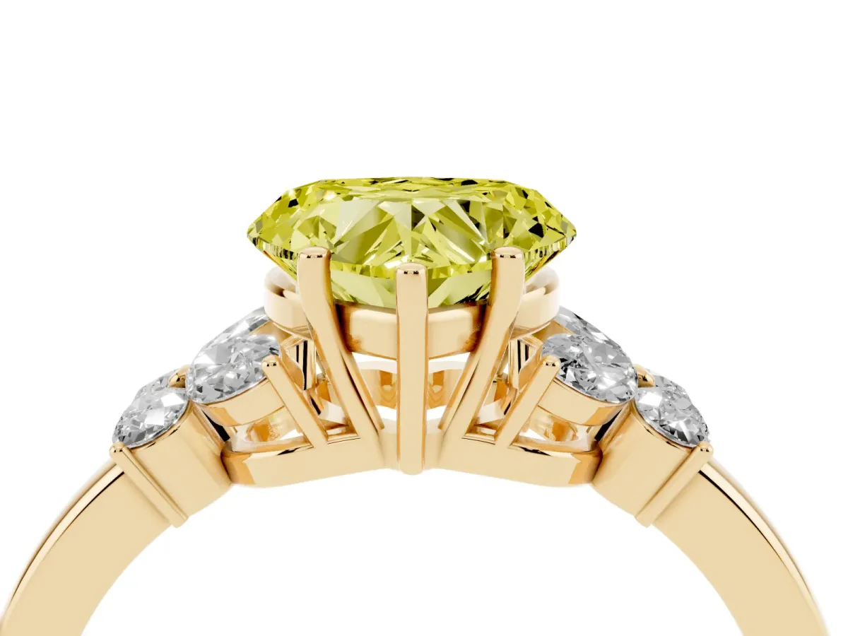 Fancy Yellow Heart Cut Cut Solitaire Floral Diamond Ring with Four-Prong Setting Yellow gold