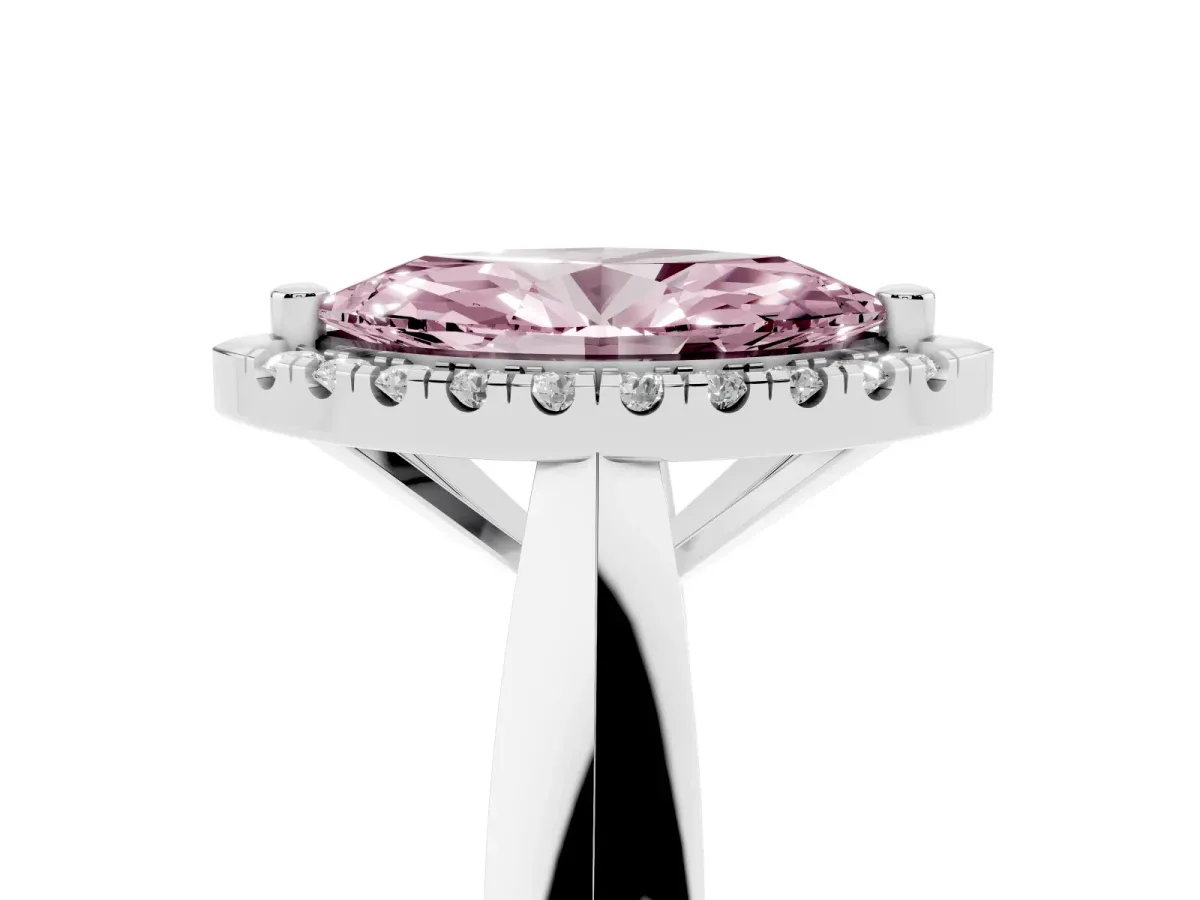 Fancy Pink Marquise Cut Cut Halo Solitaire Engagement Ring with Square Band and Four-Prong Setting Platinum