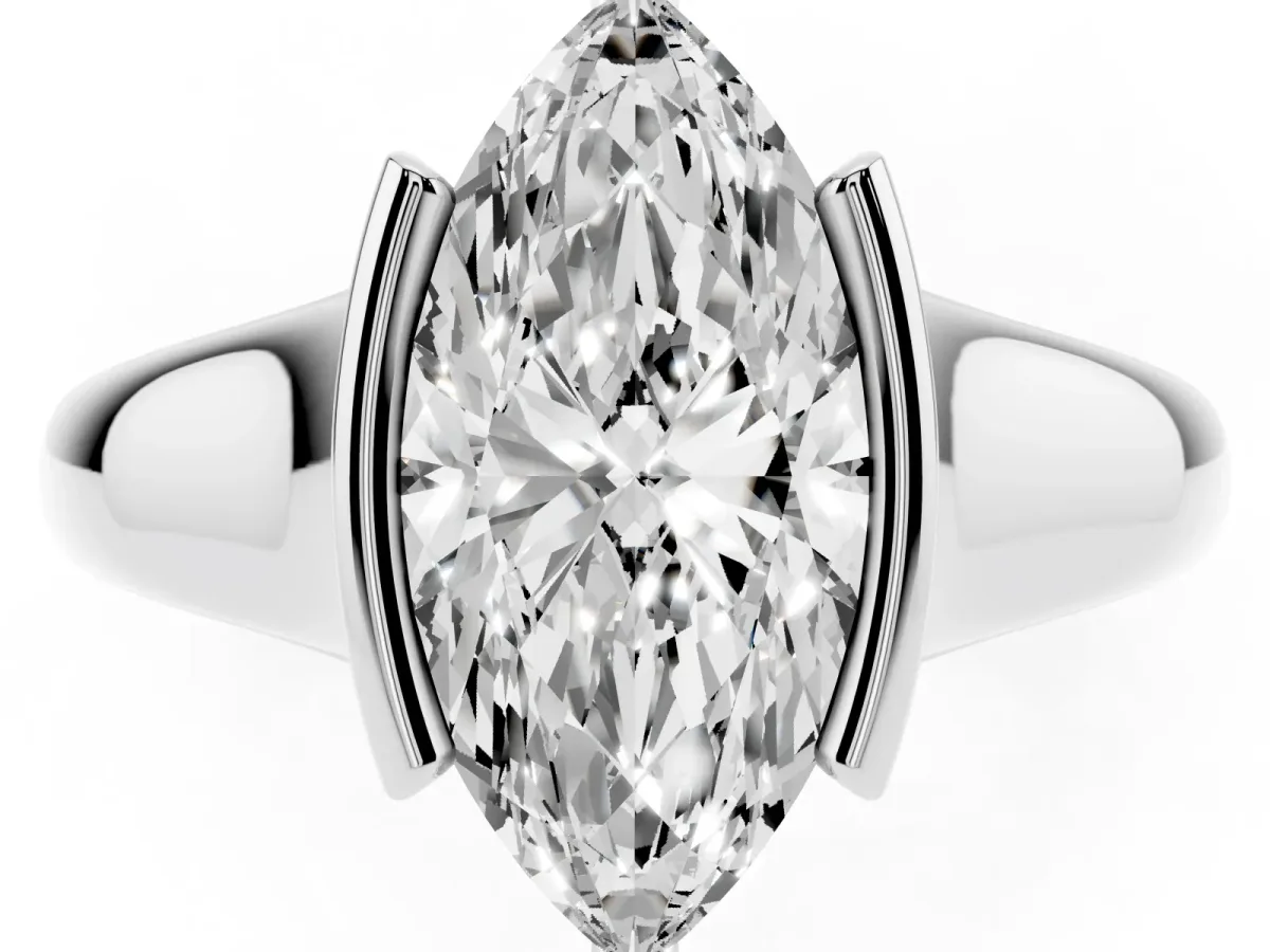 Marquise Cut Solitaire Tension Set Diamond Ring with Split Shank Band White gold