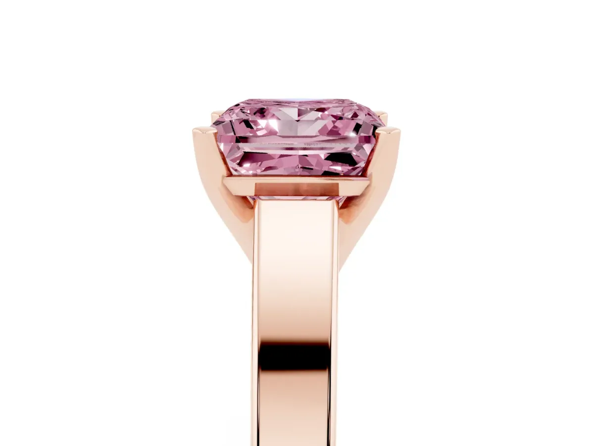 Fancy Pink Princess Cut Solitaire Engagement Ring with Four-Prong Setting and Tapered Band Rose gold