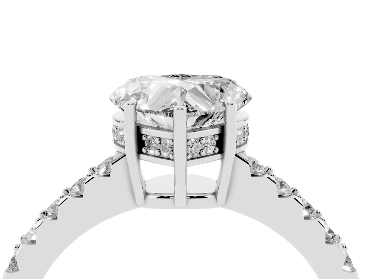 Heart Cut Solitaire Diamond Engagement Ring with Pavé Band and Six-Prong Setting Platinum