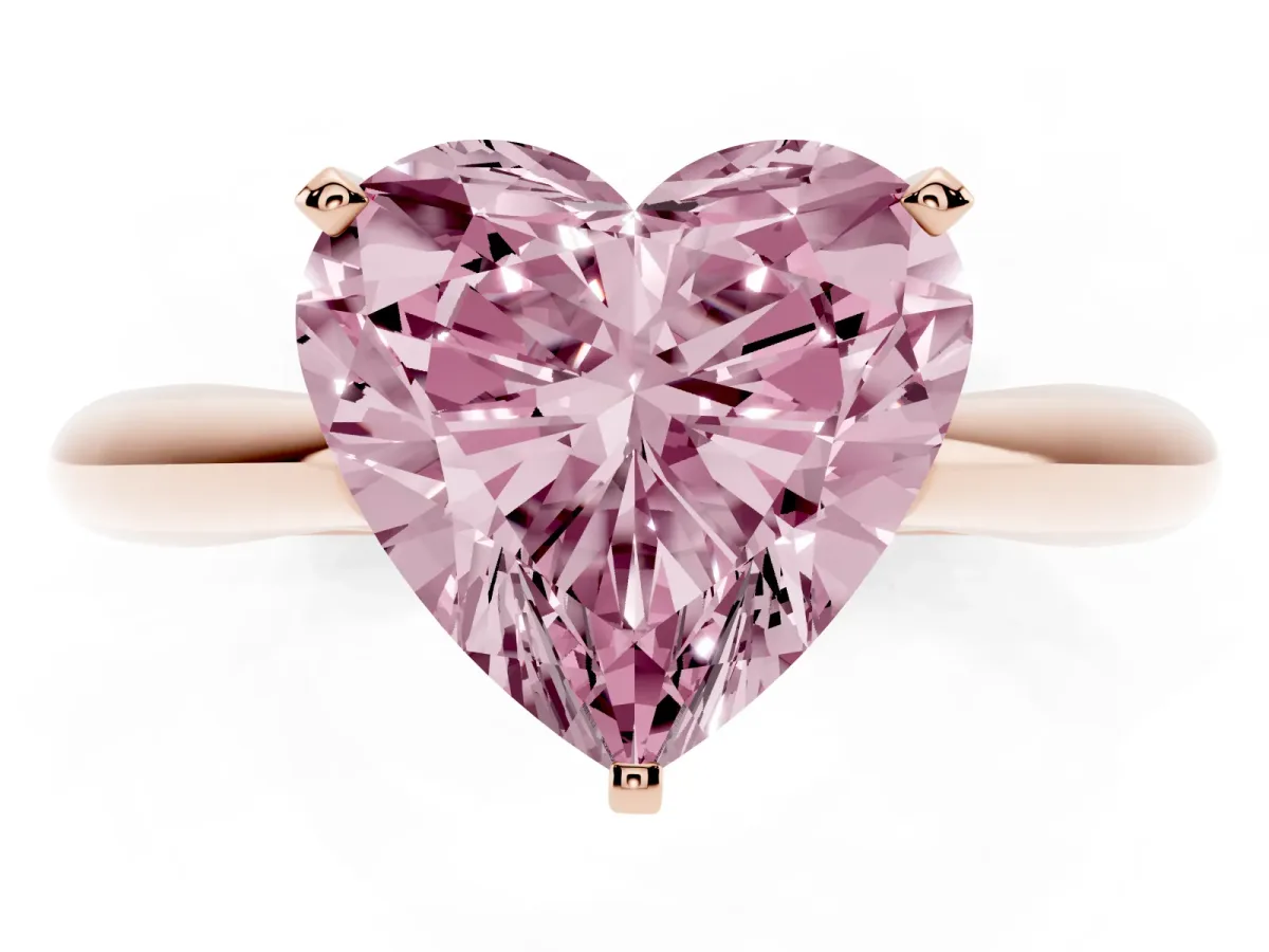 Fancy Pink Heart Cut Diamond Solitaire Engagement Ring with Cathedral Setting and Four-Prong Mount Rose gold