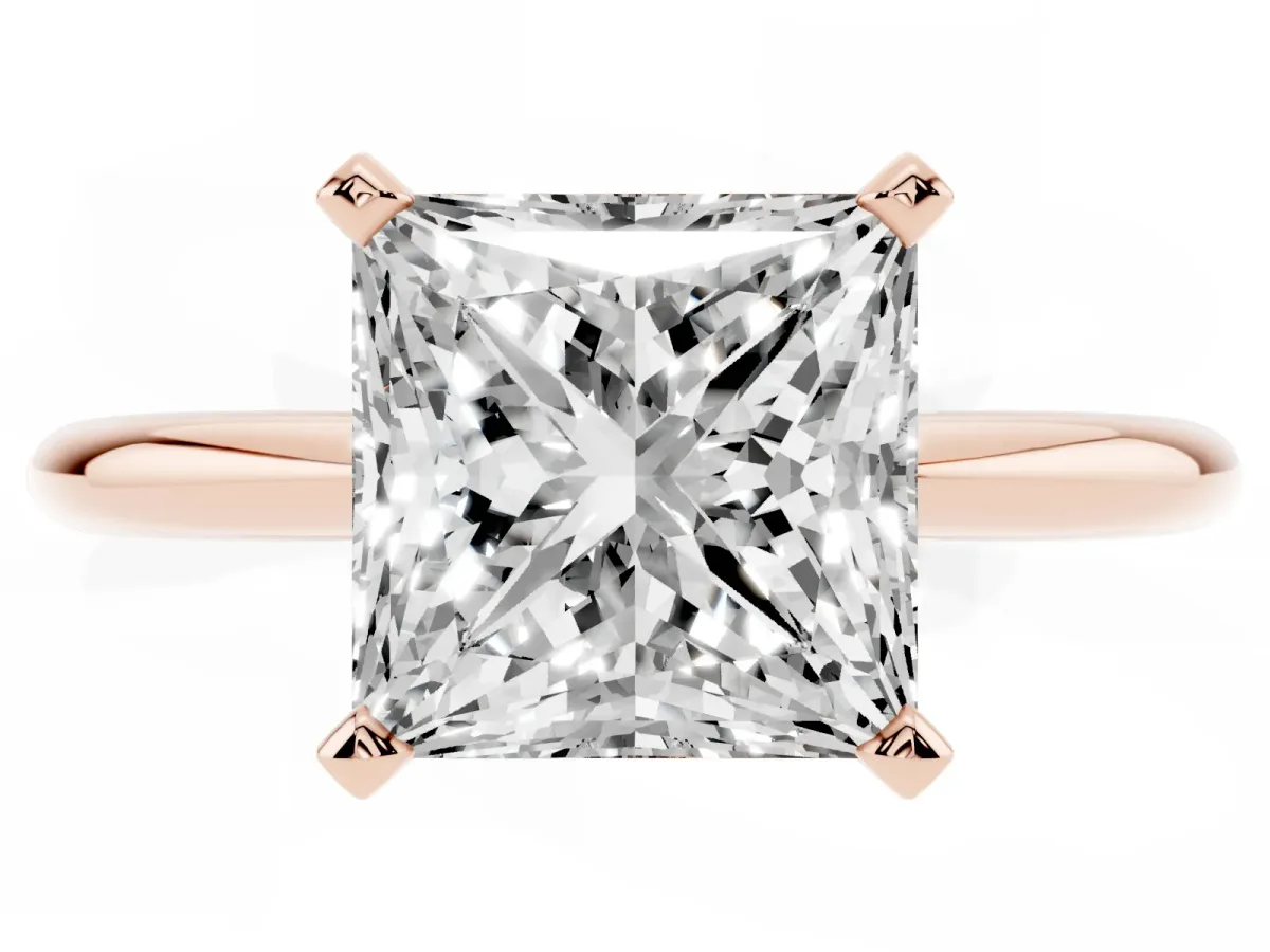 Princess Cut Diamond Solitaire Ring with Prong Setting and Classic Band Rose gold