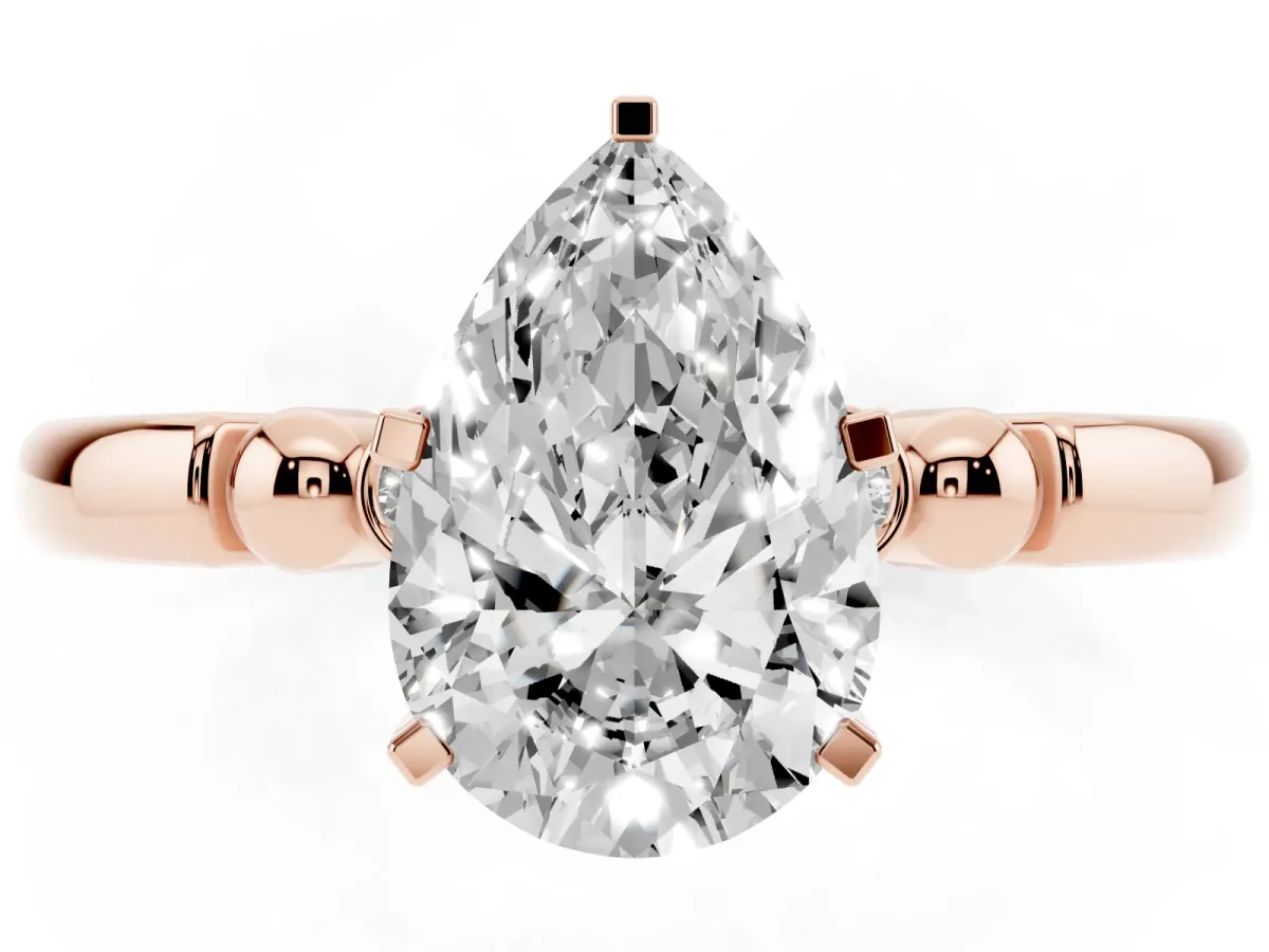 Pear Cut Solitaire Beaded Band with Four-Prong Setting Rose gold