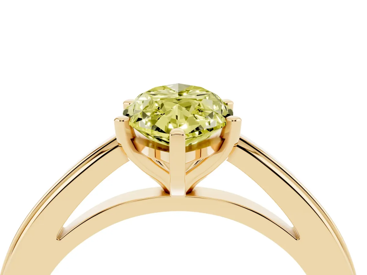 Fancy Yellow Marquise Cut Solitaire Diamond Ring with Four-Prong Setting and Classic Band Yellow gold