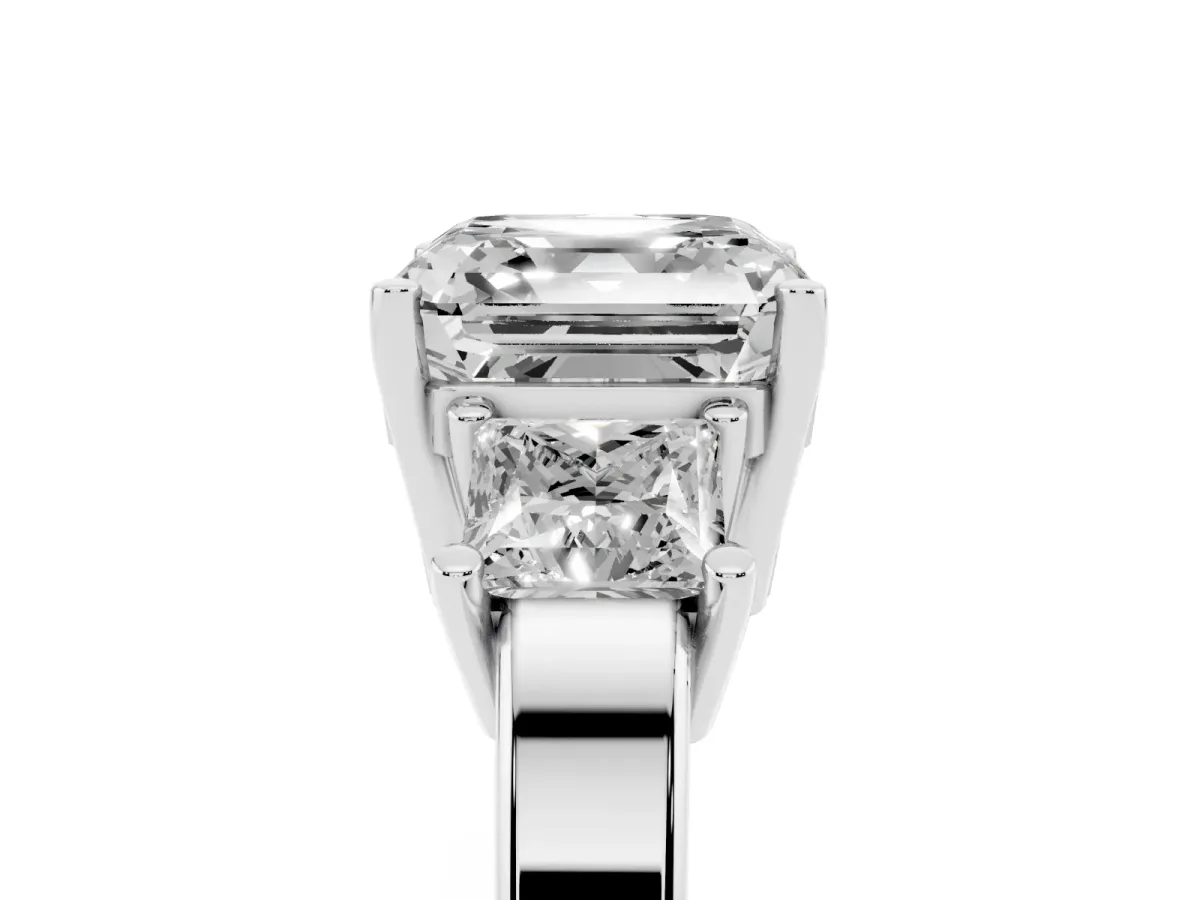 Three-Stone Asscher Cut Cut Solitaire Ring with Prong Setting Platinum