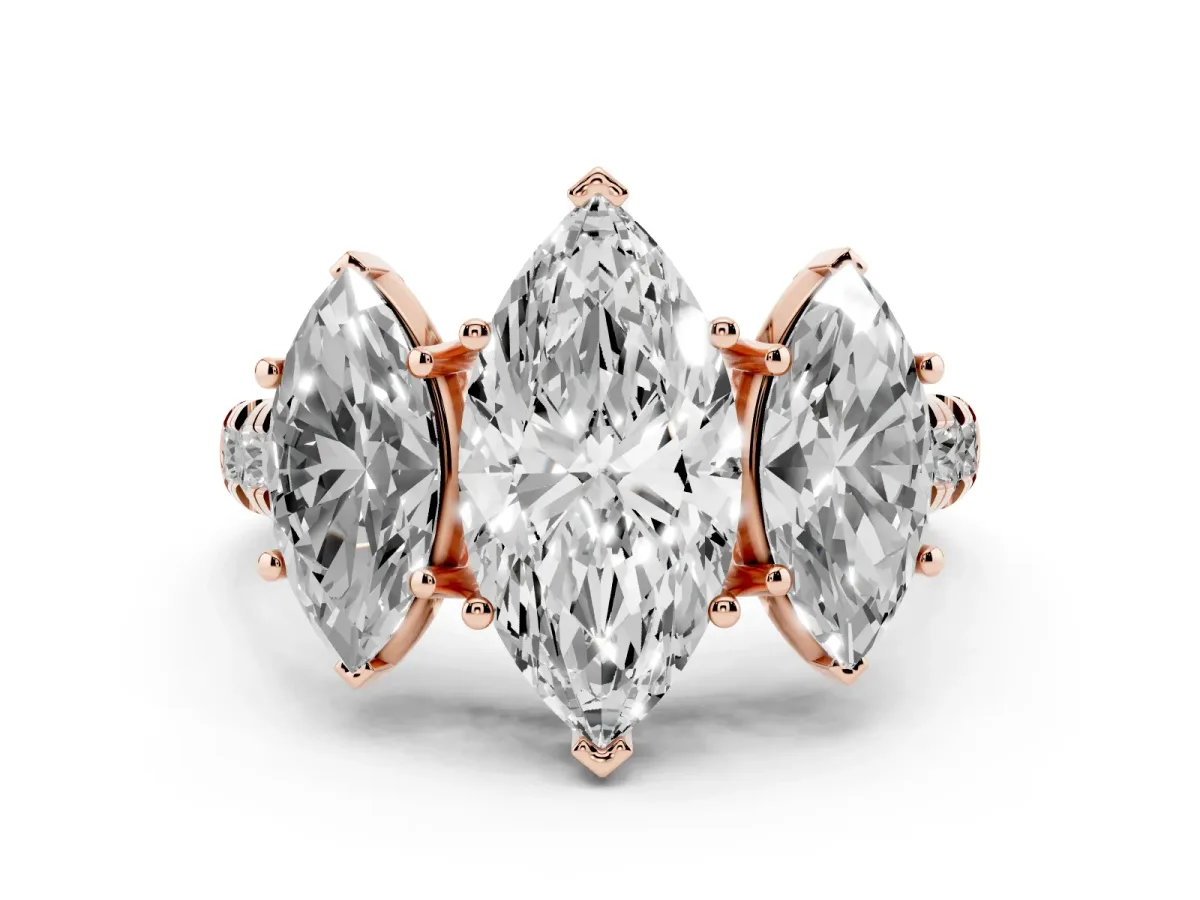 Three-Stone Marquise Cut Diamond Pavé Band with Prong Setting Rose gold
