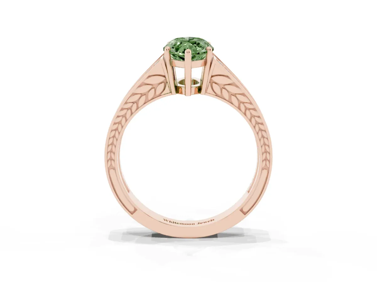 Fancy Green Marquise Cut Diamond Split Shank Ring with Pavé Band and Four-Prong Setting Rose gold