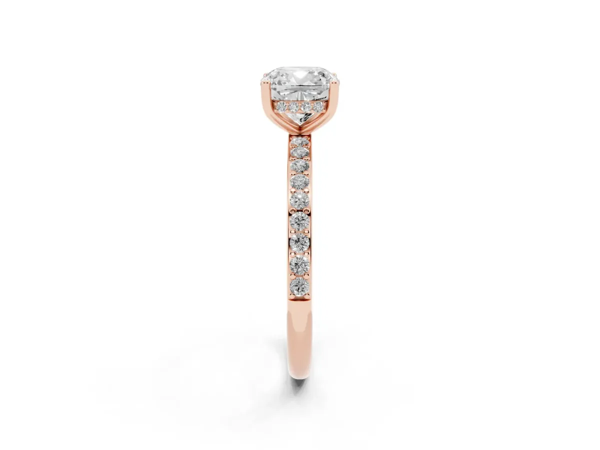 Cushion Cut Cut Diamond Pavé Band Ring with Four-Prong Setting Rose gold