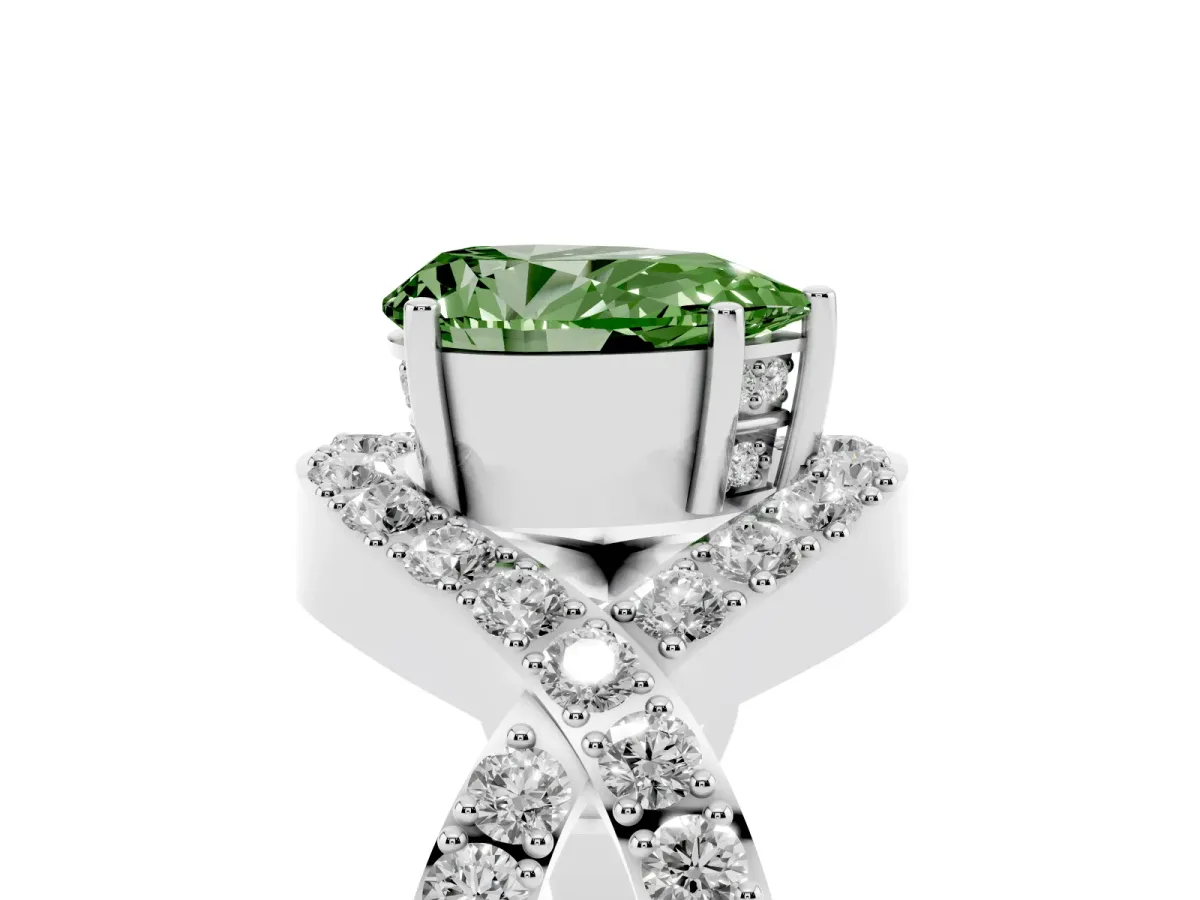 Fancy Green Pear Cut Solitaire Twist Band Pavé Diamond Engagement Ring Silver
