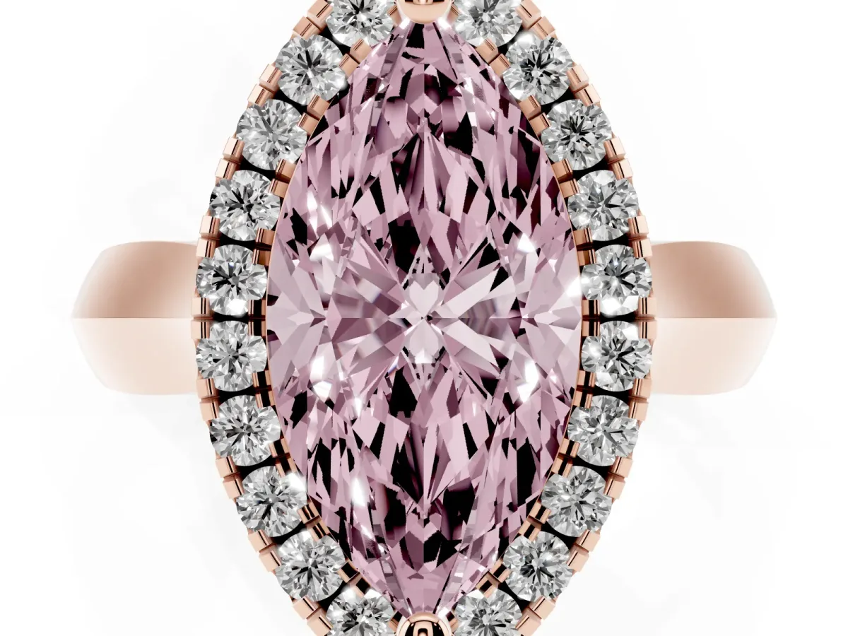 Fancy Pink Marquise Cut Cut Halo Solitaire Engagement Ring with Square Band and Four-Prong Setting Rose gold
