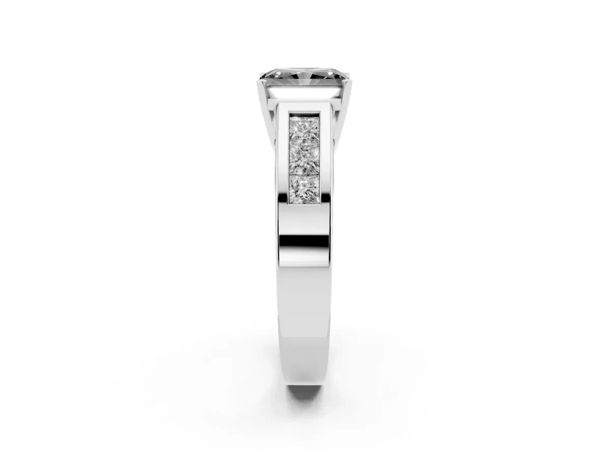 Fancy Black Radiant Cut Cut Channel Set Solitaire Ring with Four-Prong Setting Silver
