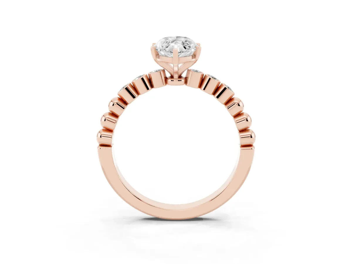 Marquise Cut Solitaire Bezel Accent Diamond Engagement Ring with Beaded Band and Four-Prong Setting Rose gold