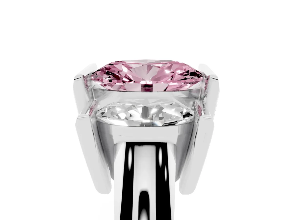 Fancy Pink Three Stone Oval Cut Cut Channel Set Diamond Ring Platinum