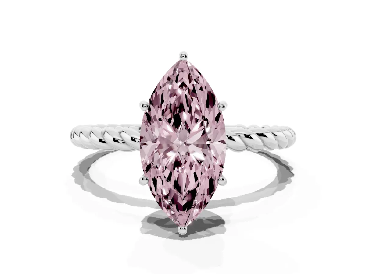 Fancy Pink Marquise Cut Solitaire Twisted Band 4-Prong Ring Silver