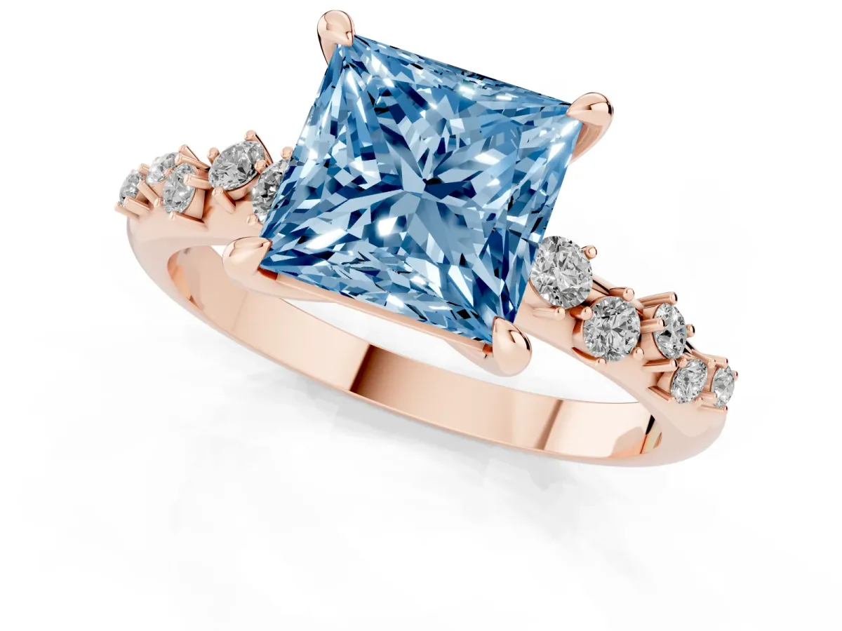 Fancy Blue Princess Cut Cut Diamond Vine Band with Four-Prong Setting Rose gold