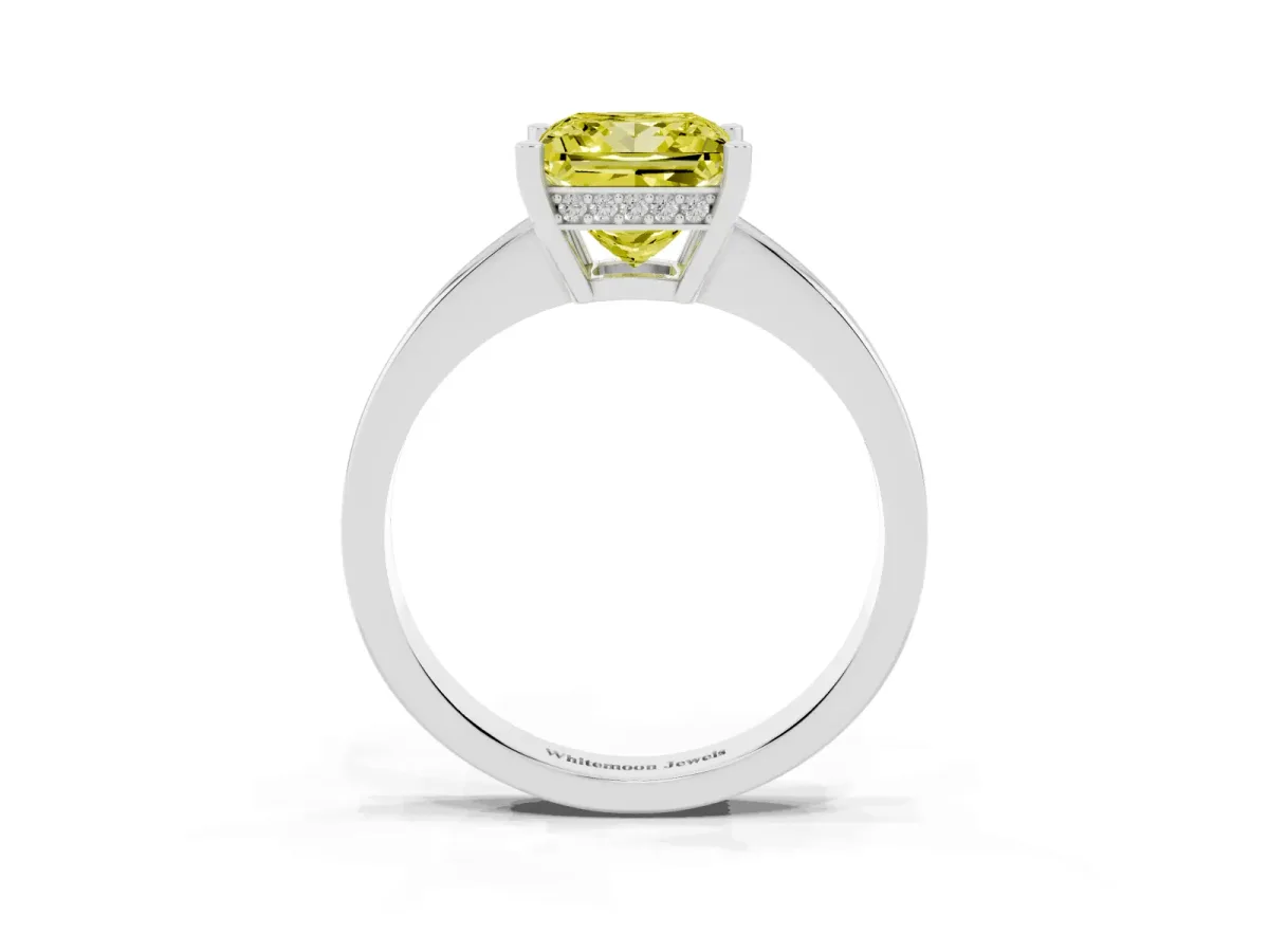 Fancy Yellow Princess Cut Solitaire Pavé Band Prong Setting Ring Silver