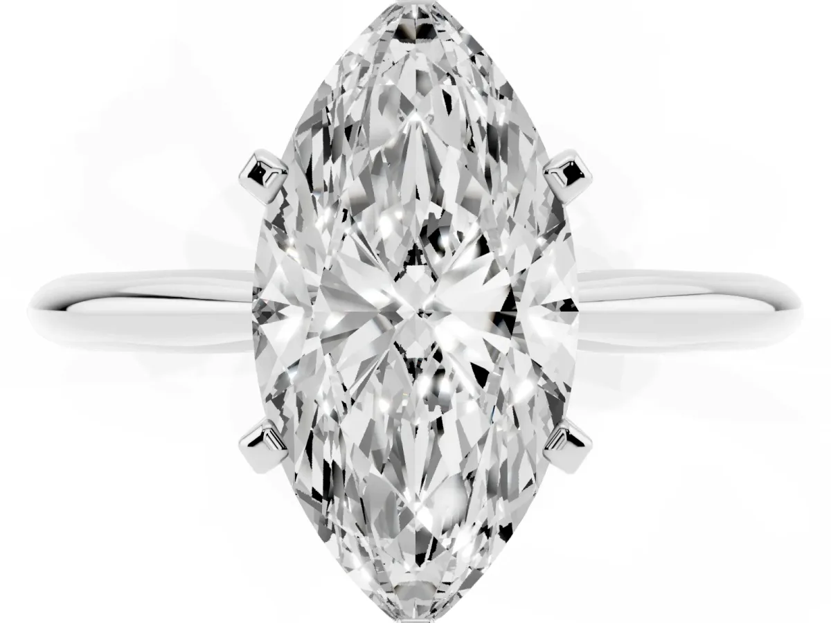 Marquise Cut Cut Solitaire Ring with Four-Prong Setting on a Classic Band Silver