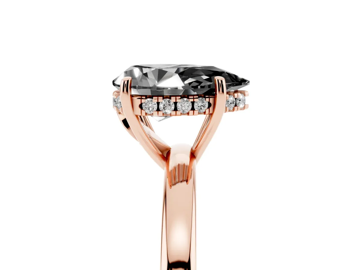 Fancy Black Pear Cut Solitaire Diamond Ring with Prong Setting and Plain Band Rose gold