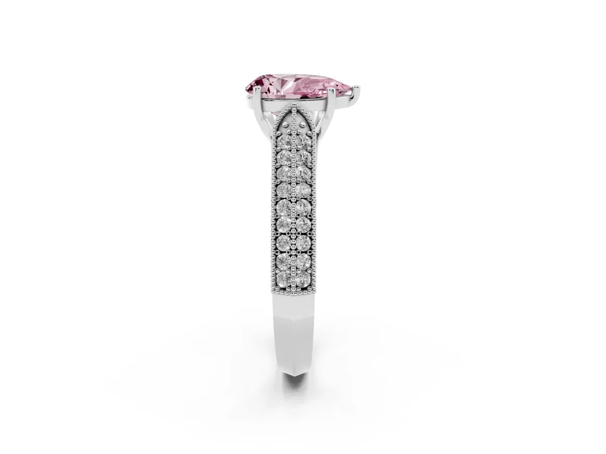 Fancy Pink Pear Cut Cut Pave Split Shank Engagement Ring with Four-Prong Setting White gold