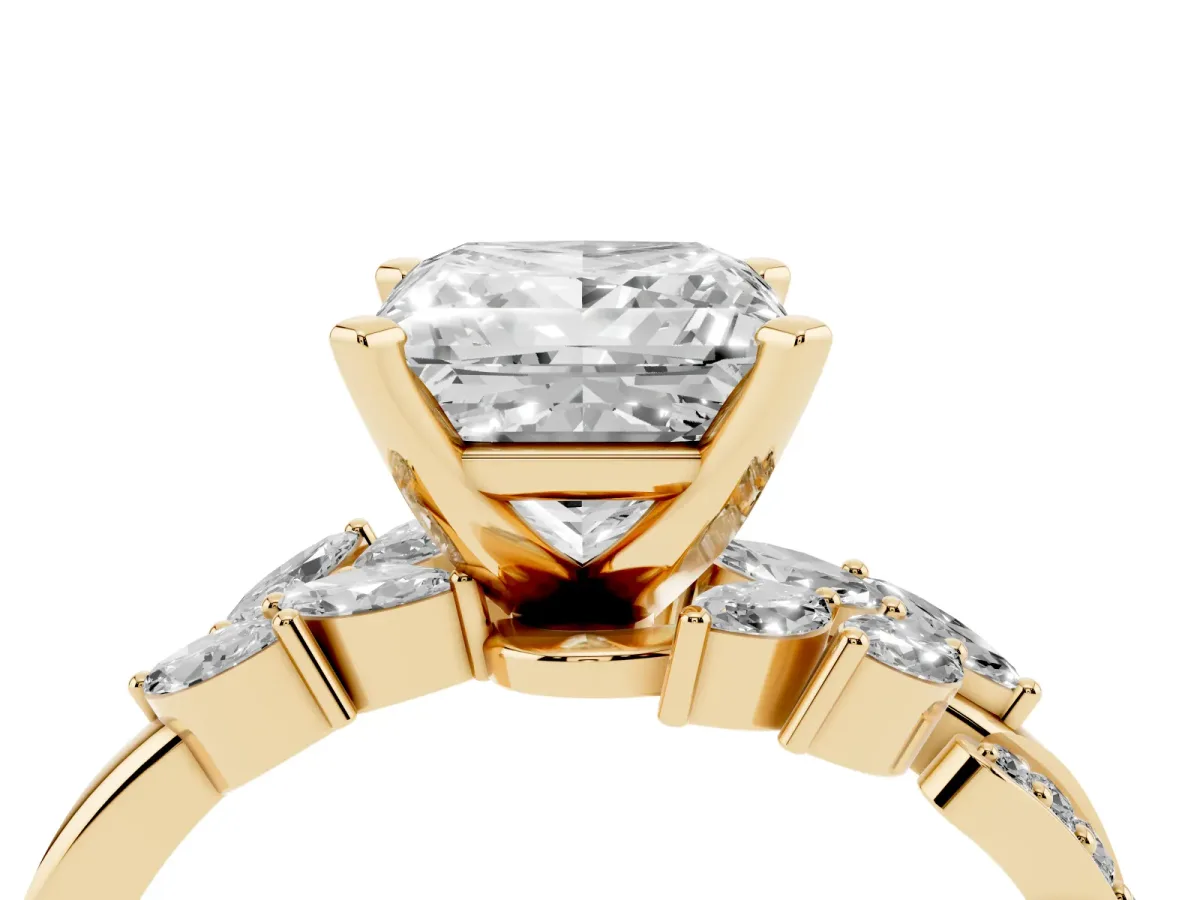 Princess Cut Solitaire Marquise Twist Band with Six-Prong Setting Yellow gold