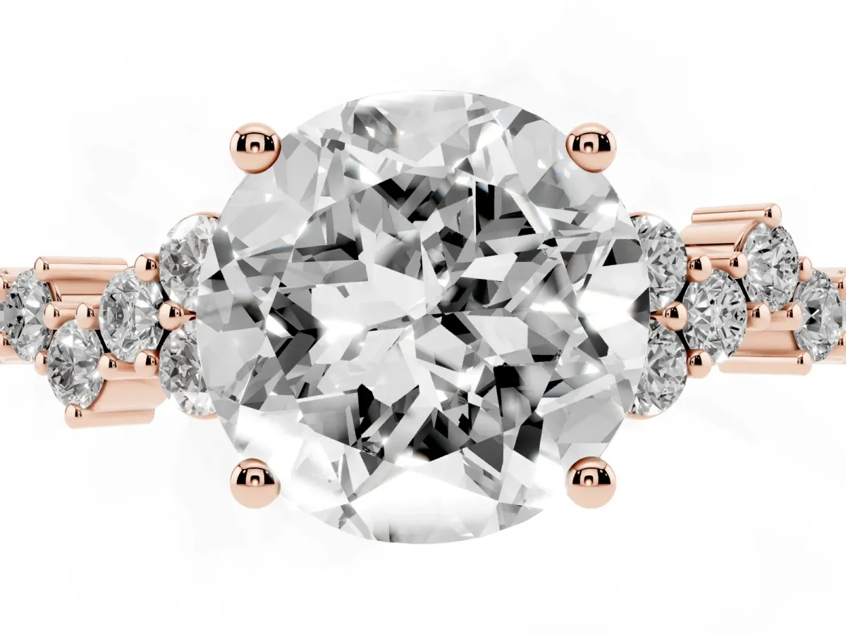 Round Cut Diamond Scattered Round Accent Ring with Prong Setting Rose gold