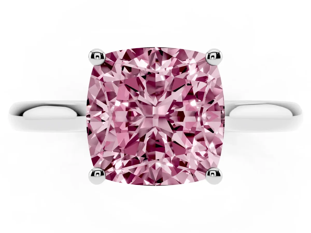 Fancy Pink Cushion Cut Cut Solitaire Ring with Cathedral Band and Four-Prong Setting Silver