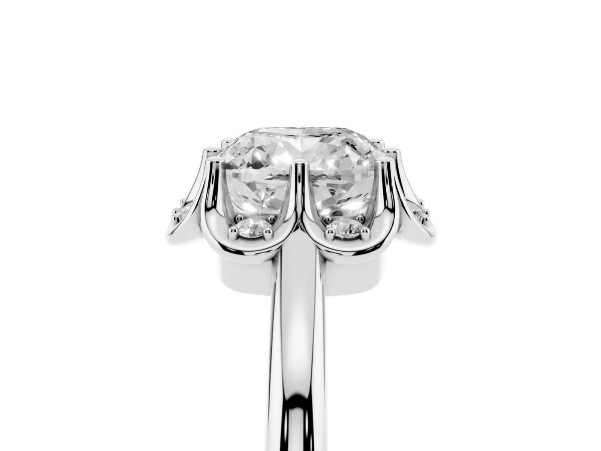 Cushion Cut Halo Diamond Ring with Round Cluster Setting, Solitaire Band, and Four-Prong Setting Platinum
