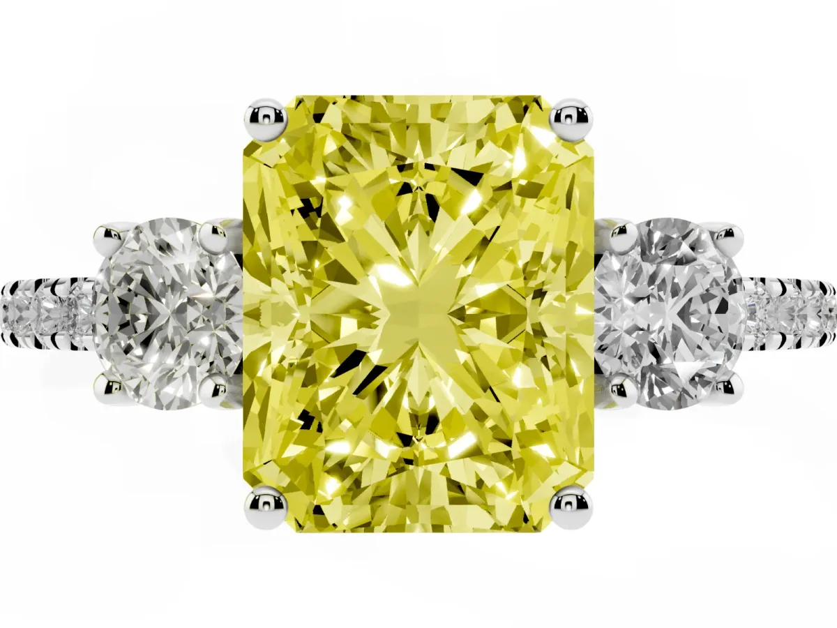Fancy Yellow Three-Stone Radiant Cut Cut Diamond Pavé Band with Prong Setting Silver