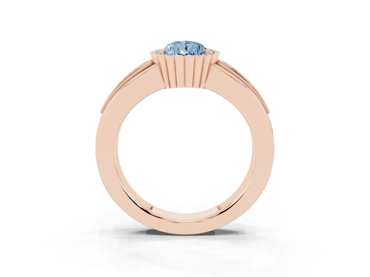 Fancy Blue Pear Cut Cut Halo Pave Band Four-Prong Ring Rose gold