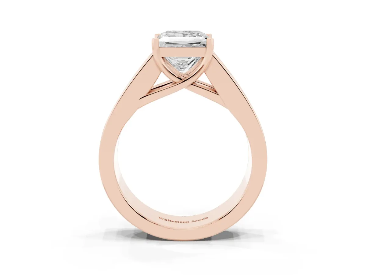 Princess Cut Cut Channel Set Solitaire Ring with Four-Prong Setting Rose gold