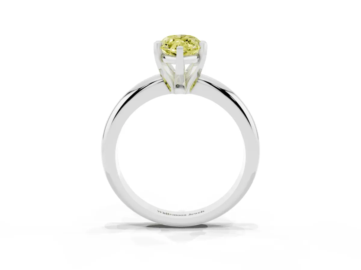 Fancy Yellow Marquise Cut Diamond Solitaire Engagement Ring with Round Band and Four-Prong Setting Platinum