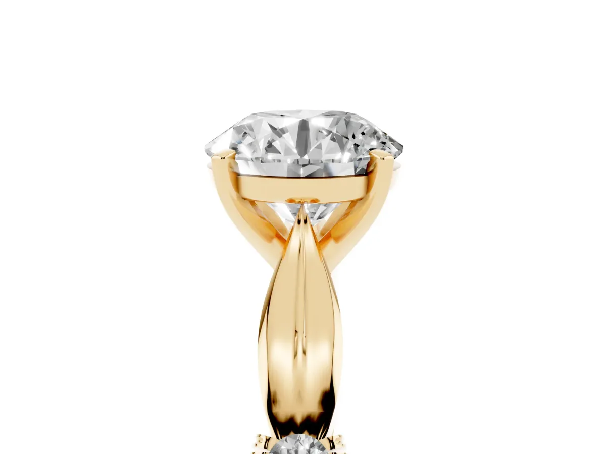 Round Cut Solitaire Diamond Twisted Band with Four-Prong Setting Yellow gold