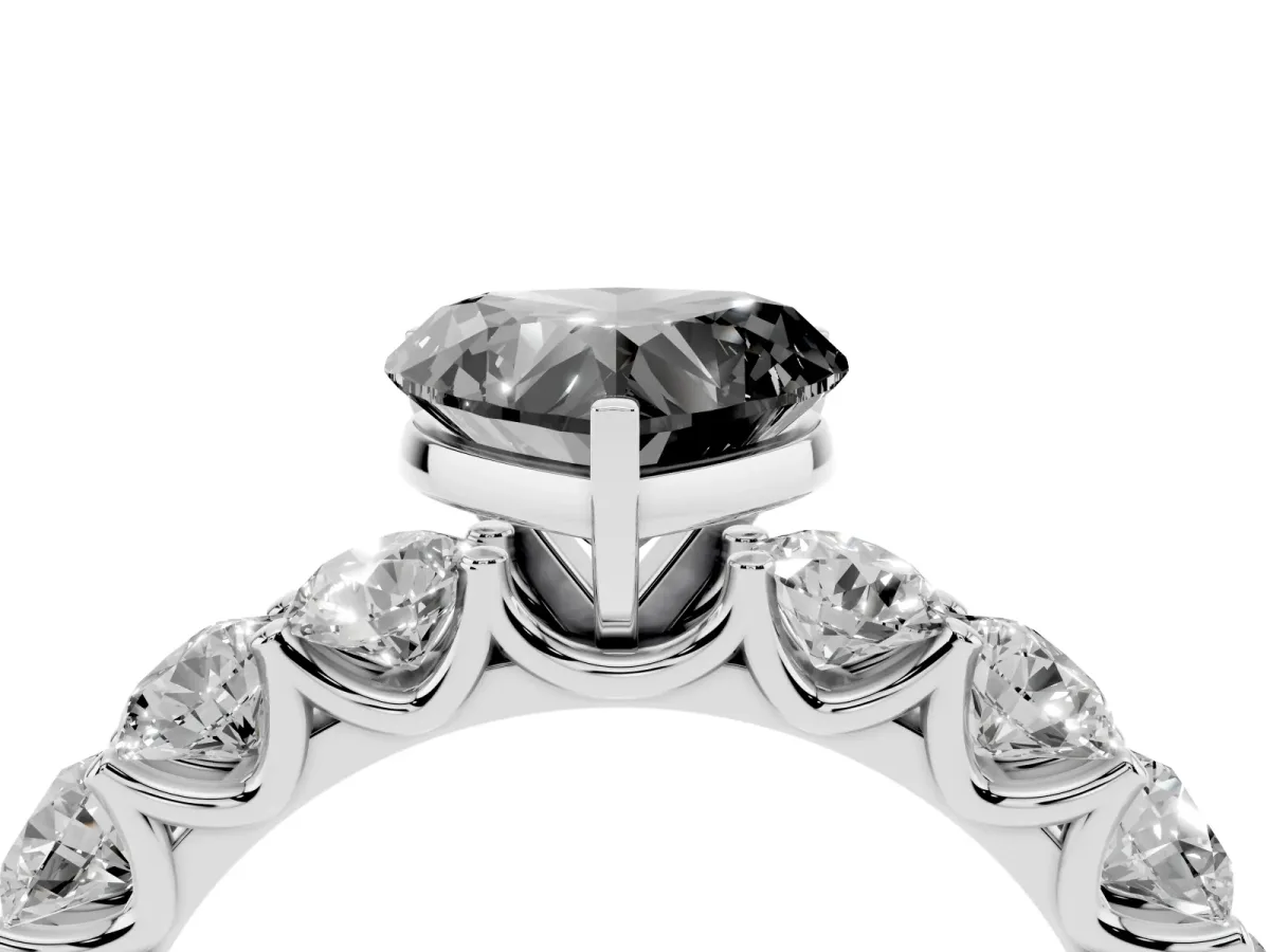 Fancy Black Heart Cut Diamond Prong Setting with Side Stones on a Pave Band Silver