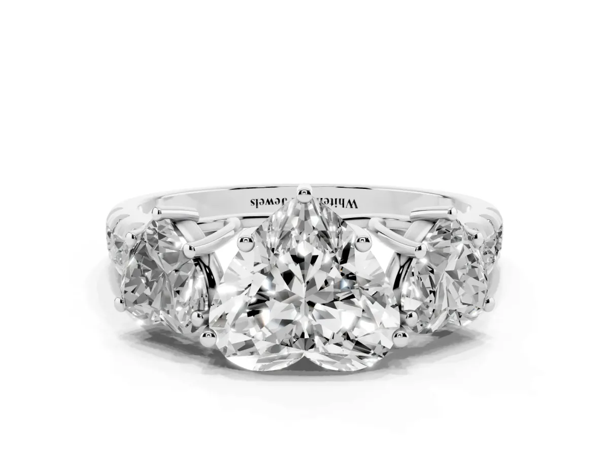 Three-Stone Heart Cut Diamond Pavé Band with Prong Setting Platinum