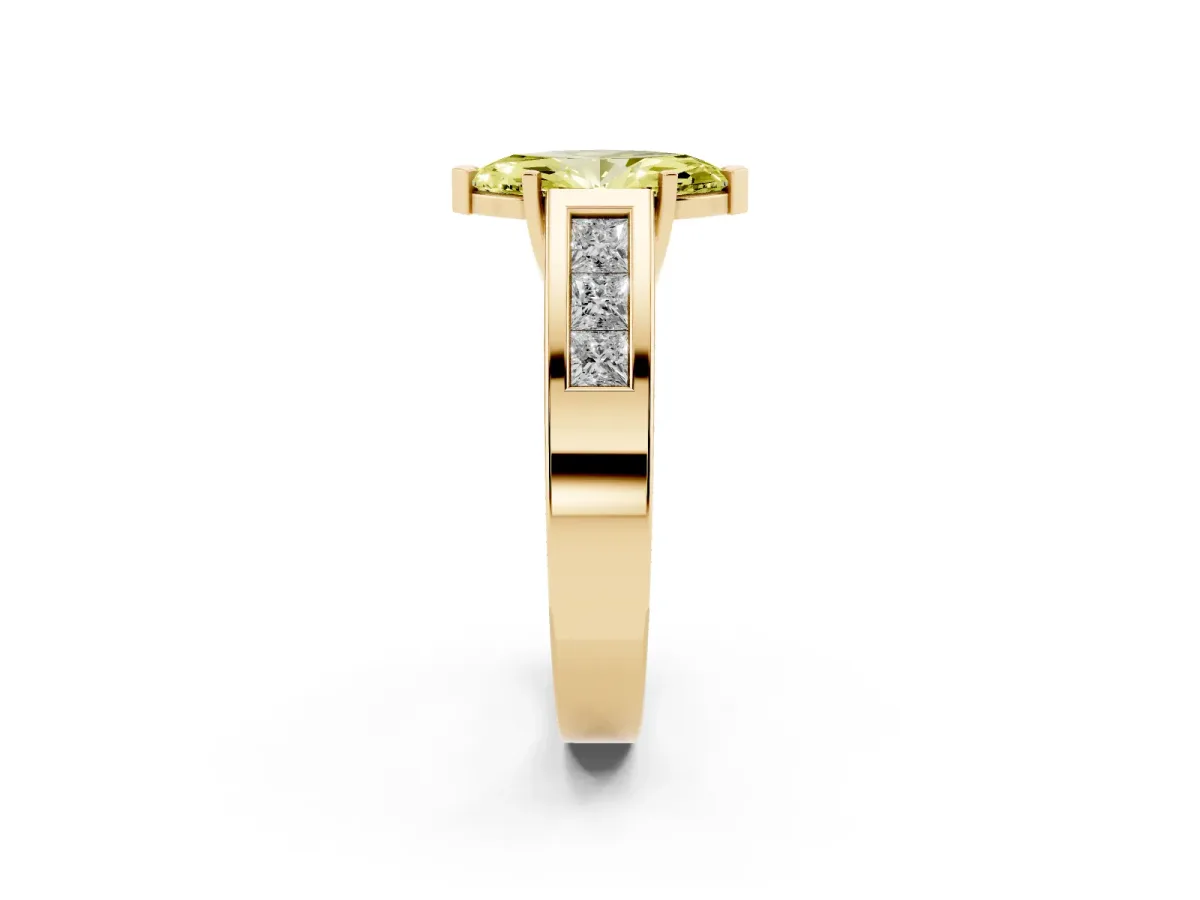 Fancy Yellow Marquise Cut Cut Channel Set Solitaire Ring with Four-Prong Setting Yellow gold