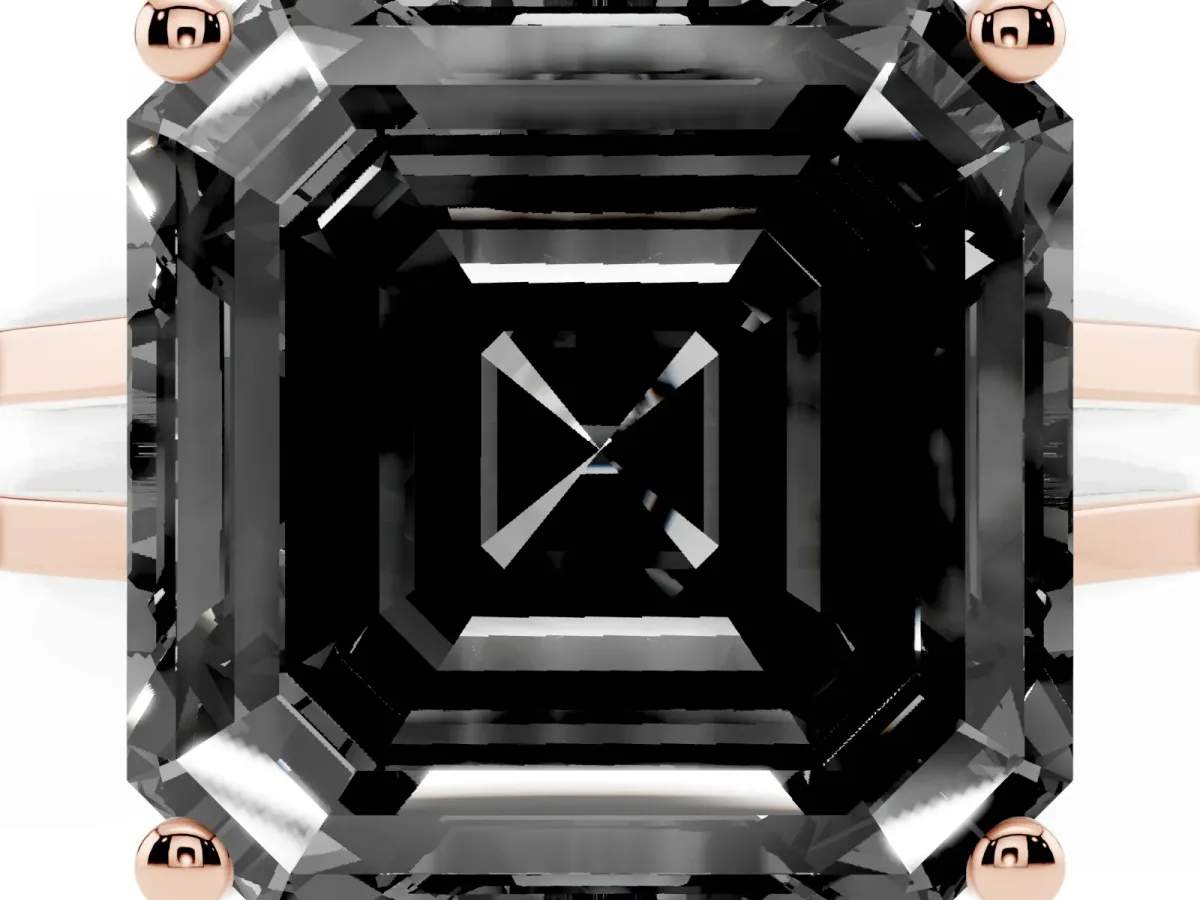 Fancy Black Asscher Cut Cut Diamond Solitaire Engagement Ring with Tapered Plain Band and Four-Prong Setting Rose gold