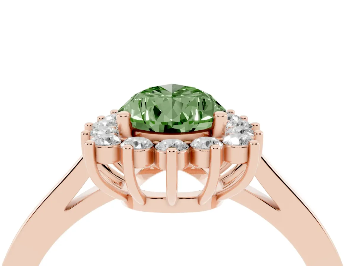 Fancy Green Pear Cut Cut Diamond Halo Ring with Round Brilliant Halo and Solitaire Band Rose gold