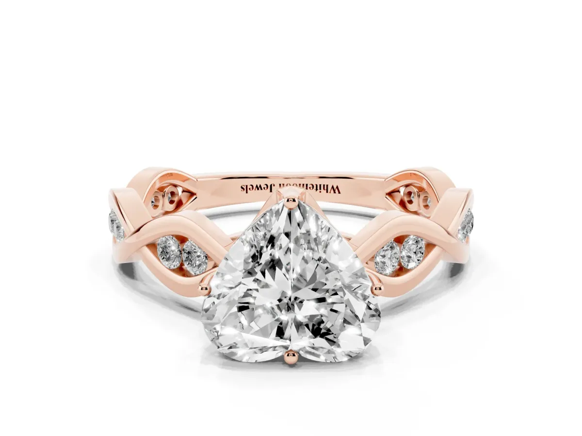 Heart Cut Solitaire Twist Band with Leaf Prong Setting Rose gold